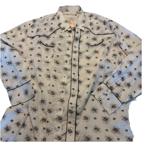 Roper Other - Roper Border Western Shirt Men's Beige Brown Botanical Design Cotton NWT 3XL